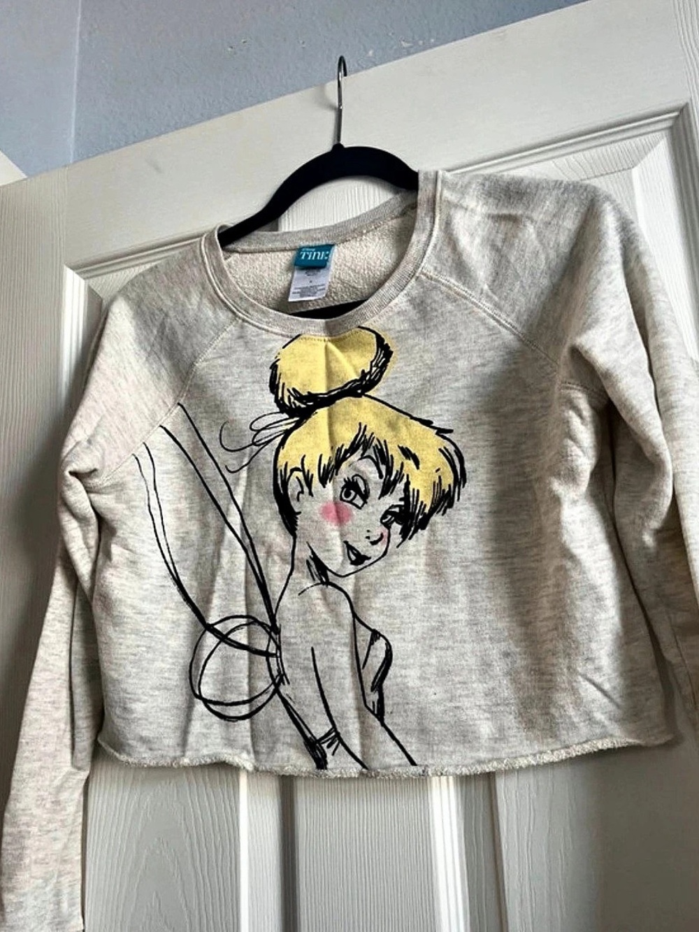 Disney Tink Tinker Bell Graphic Cropped Sweatshirt Gray Medium